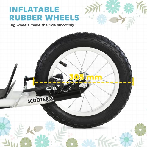 HOMCOM Kids Scooter, Teen Push Scooter with Big Wheels, 85-95cm Adjustable Handlebar Height, Dual Brakes, Scooter for Kids 5+ Years Old, White