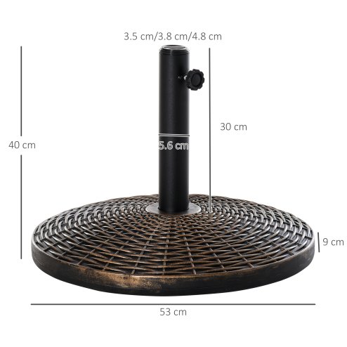 Outsunny 25 kg Round Cement Parasol Base, Umbrella Stand Holder with Rattan Style Pattern for 38, 48 mm Poles for Outdoor, Garden, Antique Bronze