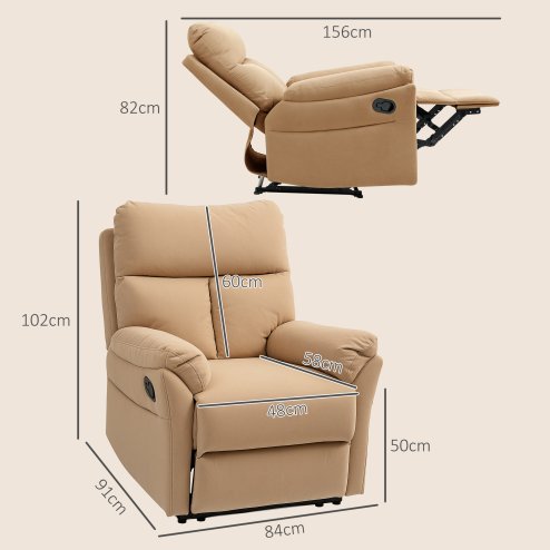 HOMCOM Recliner Armchair with Thick Padded Spring Cushion, Microfibre Manual Reclining Chair with Adjustable Leg Rest for Living Room, Bedroom, Light Brown
