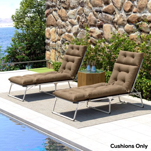 Outsunny Sun Lounger Cushions Only, 190x56x10cm Garden Lounge Chair Cushions Set of 2, UPF20+ 220gsm Fabric, Thick Sunbed Replacement Pads with 6 Ties, Khaki