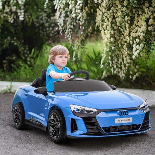 HOMCOM Audi RS e-tron GT Licensed Electric Cars for Kids Electric Ride-ons 12V Battery Powered Toy w/ Remote Control Music, for 3-5 years, Blue