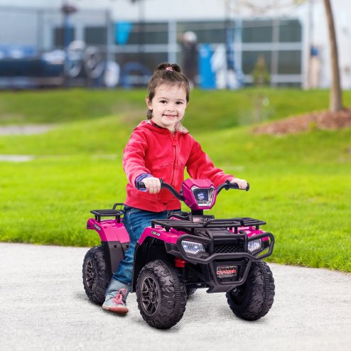 HOMCOM 12V Electric Quad Bike for Kids, Ride-On Car All Terrain Vehicle w/ Forward, Reverse Functions, Music, LED Headlights, for Ages 3-5 Years - Pink
