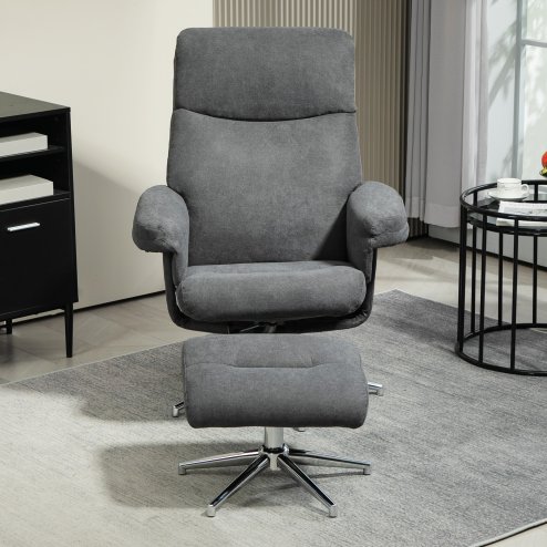 HOMCOM Recliner Chair with Footstool, Upholstered Velvet Fabric Armchair with Adjustable Back, Solid Wood Frame for Living Room, Charcoal Grey
