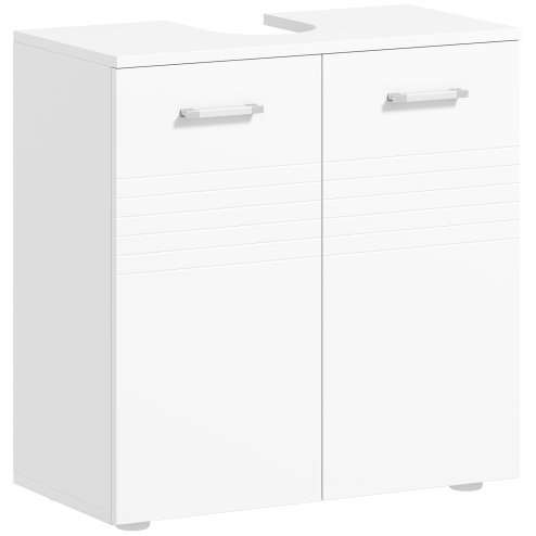 kleankin Under Sink Cabinet, Bathroom Vanity Unit, Pedestal Under Sink Design, Storage Cupboard with Adjustable Shelf, High Gloss, White