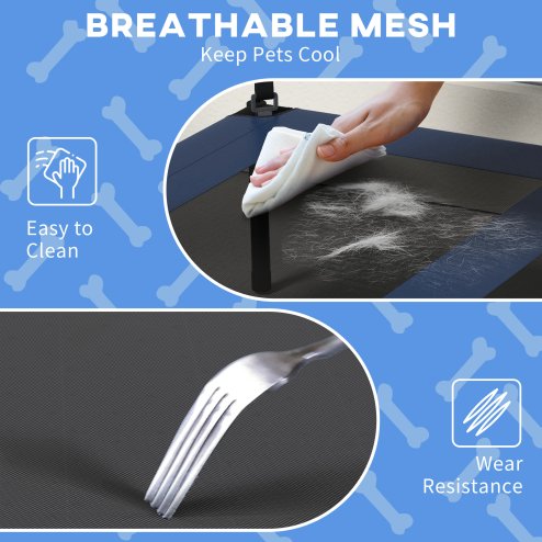 PawHut Cooling Raised Dog Bed, Elevated Pet Bed with Breathable Mesh, UV Protection Canopy, Foot Pads, for Indoor Outdoor, Medium, Large Dogs, 91 x 76 x 89cm - Dark Blue