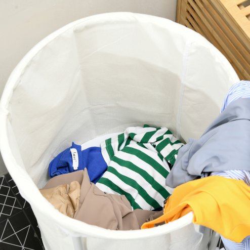 HOMCOM 100L Rolling Laundry Basket on Wheels, 50cm Round Laundry Hamper with Removable Bag and Steel Frame for Bedroom, Bathroom, Laundry Room, Cream White