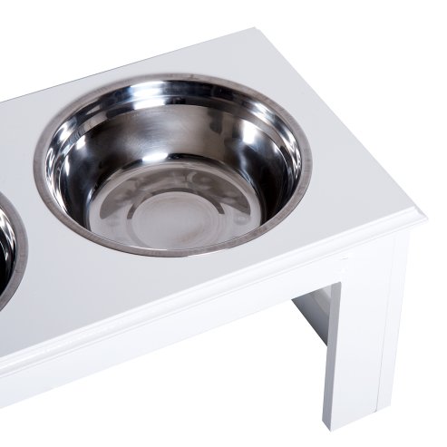 PawHut Raised Dog Bowl Feeding Bowls with Stand for Medium Dogs Elevated Pet Bowls Water Food Feeder 58L x 31W x 25H cm - White
