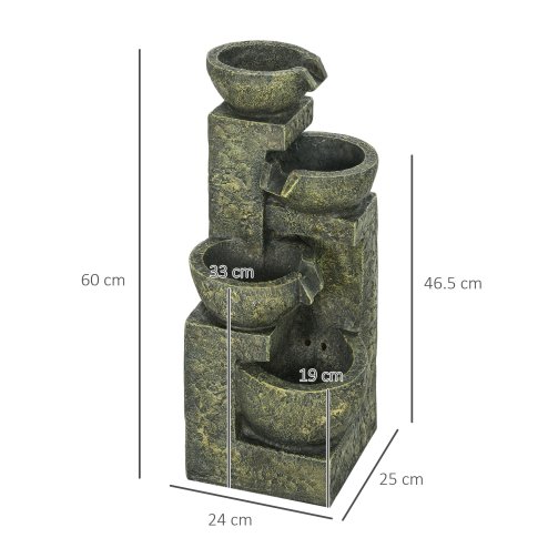 Outsunny Outdoor Garden Water Feature with 4-Tier Stacked Stone Look Bowls, Patio Cascading Waterfall Fountain, Adjustable Flow, Rustic D??cor, Black and Yellow