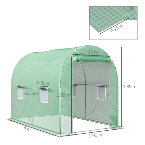 Outsunny 3L x 2W x 2H m Polytunnel Greenhouse, Walk-in Polytunnel Outdoor Garden Flower Vegetable Planter with Zipped Door