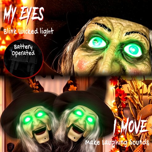 HOMCOM 94cm Animated Witch Halloween Decorations Outdoor Indoor, Scary Halloween Animatronics Decor with Sound Touch Activated, Candy Bag Prop with Light Up Eyes for House Garden Party