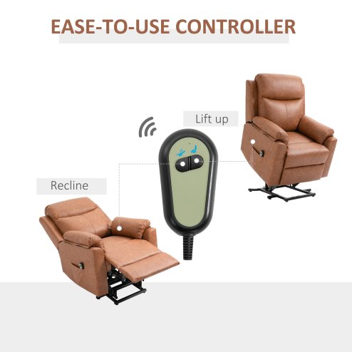 HOMCOM Power Lift Recliner Chair, Electric Lift Chair for Elderly, Overstuffed Faux Leather Riser and Reclining Armchair with Remote Control, Side Pockets, for Living Room, Brown