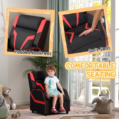 AIYAPLAY Kids Recliner, 2 in 1 Toddler Gaming Recliner with Backrest, Armrest, Footrest, PU Leather Lounge Armchair for Playroom, Bedroom, Kids Room, Black