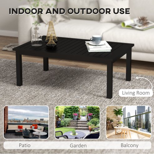 Outsunny Aluminium Outdoor Coffee Table, Rectangular Patio Side Table with Slat Tabletop for Indoor, Garden, Balcony, 100cm x 60 cm, Black