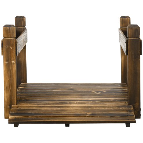 Outsunny 5FT Wooden Garden Bridge with Planters on Safety Railings, Stained Finish Arched Footbridge for Pond, Stream, Carbonized