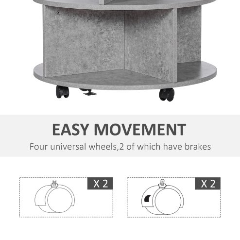 HOMCOM Round Coffee Table, Movable Centre Table with Divided Shelves and Rolling Wheels, 3 Tier Living Room Table