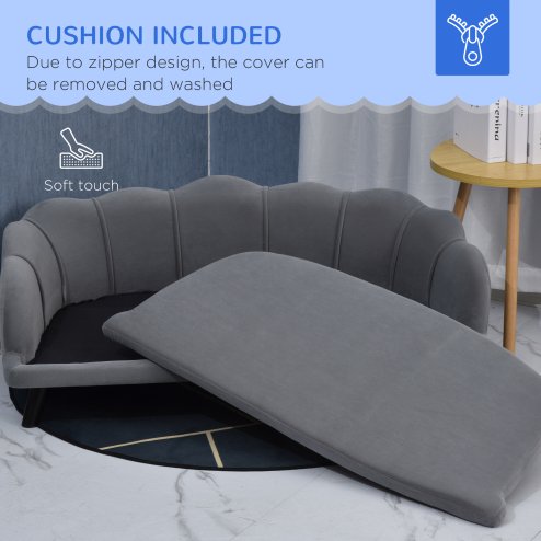 PawHut Dog Sofa for Medium, Large Dogs, Shell Shaped Pet Couch Bed w/ Legs, Cushion, Washable Cover - Grey