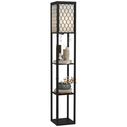 HOMCOM Modern Shelf Floor Lamp Light with Three Open Shelves Large Storage Display, for Living Room, 160cm, Bulb not Included, Black
