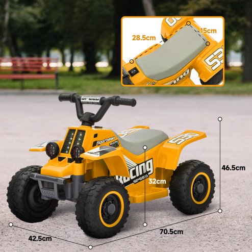 AIYAPLAY 6V Electric Car for Kids, Battery Powered Kids ATV, Quad Bike with Forward Backward, LED Headlights, for Ages 18-36 Months, Yellow