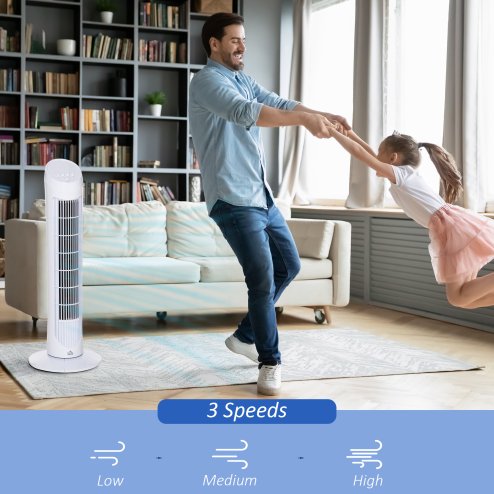 HOMCOM Tower Fan for Bedroom Cooling, 30 Inch Electric 70° Oscillating Fan with 3 Speed Settings, Standing Floor Fan for Home Office Indoor, White