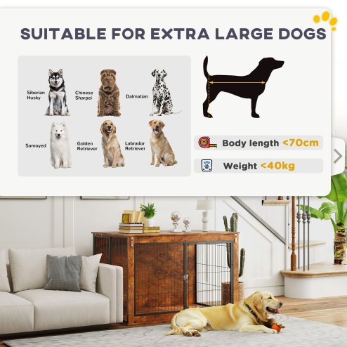 PawHut Dog Crate Furniture, Dog Cage End Table with Openable Top, Two Lockable Doors, for Extra Large Pets, 118 x 75 x 77cm, Rustic Brown