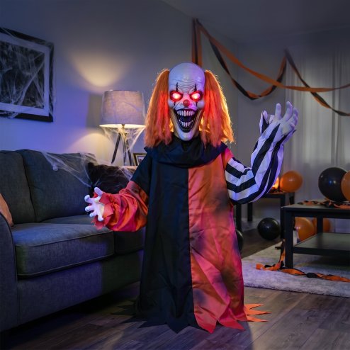 HOMCOM 85cm Animated Halloween Face Changing Clown Animatronic, Half Body Joker with Cackling Laughs and Sound, Glowing Eyes, Sound/Touch Activated, Holiday Decor for Indoor, Covered Outdoor