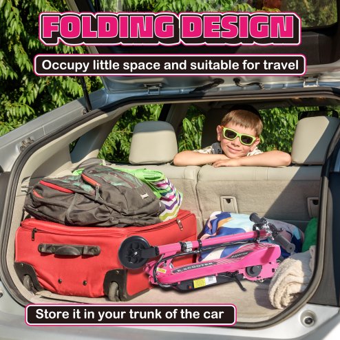 HOMCOM Electric Scooter for Kids, 120W Foldable E Scooter for Age 7-14 with Adjustable Height, Rear Brakes, Up to 12 KM/H, Maximum Range 10 KM, Pink