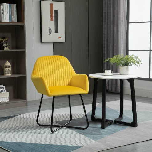 HOMCOM Modern Accent Chair, Velvet-Feel Fabric Upholstered Armchair with Metal Base for Living Room, Yellow