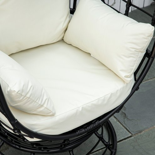 Outsunny 360?? Swivel Egg Chair, Garden Rattan Swivel Chair with Thickened Cushion and Pillow, 150 KG Capacity for Indoor Outdoor, Balcony, Patio, Black