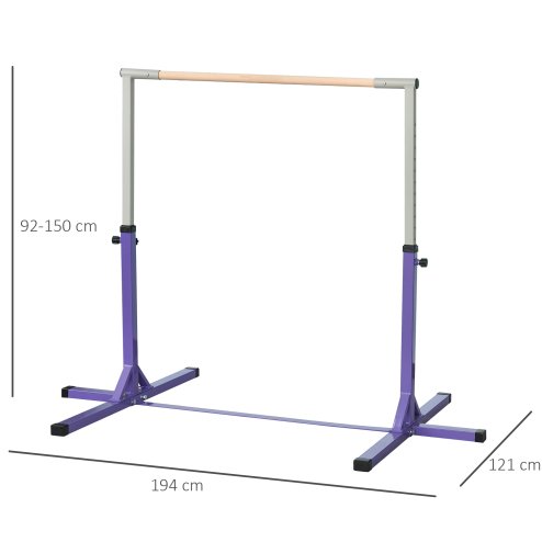 HOMCOM Height Adjustable Gymnastics Horizontal Bar For Kids Home Gym Training Children Junior Kip High Bar Fitness, Purple