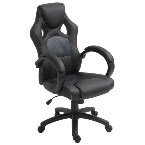 Vinsetto Gaming Chair Faux Leather Swivel Computer Racing Gamer Desk Chair for Home Office with Wheels, Gray