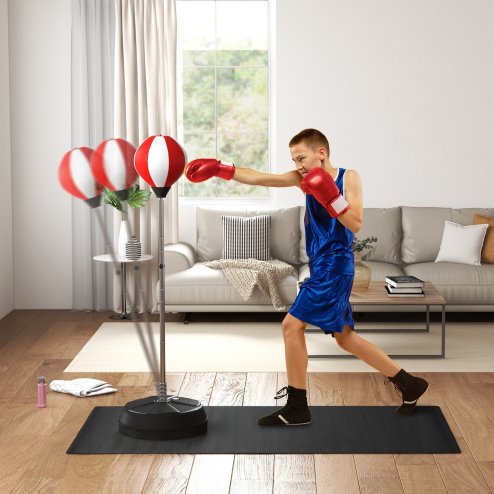 HOMCOM Punching Bag with Stand, Freestanding Boxing Set, Speed Bag with Speedball, 126-144cm Adjustable Height, Red