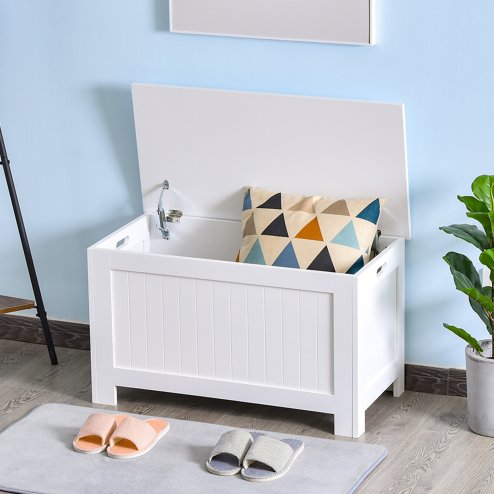 HOMCOM Lift Top Storage Chest Toy Box Organizer with Lid and Safety Hinges for Bedroom Entryway Living Room