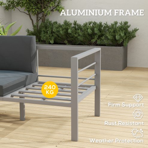 Outsunny 2 Seater Garden Sofa, All-Weather Garden Loveseat with Removable Cushions, Metal Frame Outdoor Furniture for Balcony, Charcoal Grey