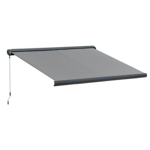 Outsunny 3x2.5m LED Light Full Cassette Case Electric/Manual Awning Door Window Sun Shade Patio Canopy Retractable w/ Remote Grey