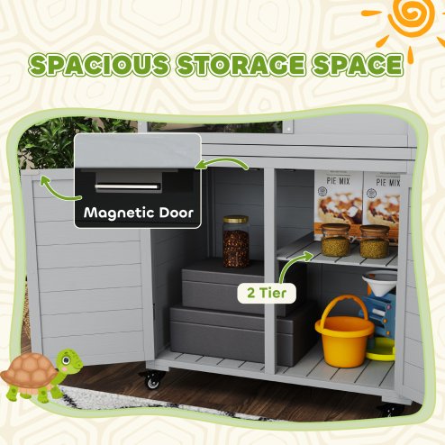 PawHut Tortoise House with Storage Cabinet, Wooden Tortoise Enclosure with Lamp Holder, Openable Top, Transparent Windows, Turtle Habitat for Indoor, Light Grey