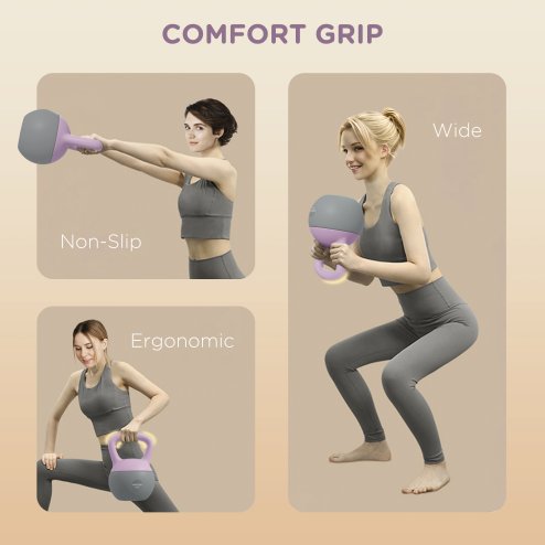 SPORTNOW Soft Kettlebell, 6kg Kettle Bell with Non-Slip Handle for Home Gym Weight Lifting and Strength Training, Purple and Grey