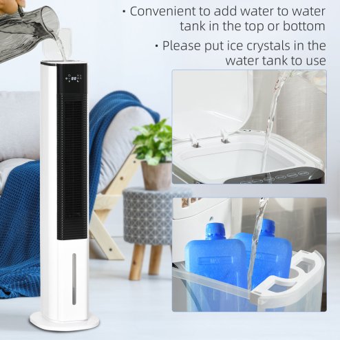 HOMCOM Portable Air Cooler, 6L Tank with 3 Ice Packs, Oscillating Evaporative Air Cooler Fan with 3 Modes & Speed, 10H Timer, Detachable & Washable Filter, LED Display & Remote Control for Home, White