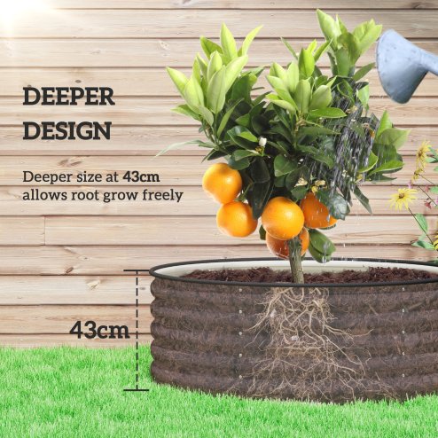 Outsunny Galvanised Raised Garden Bed with Safety Edging, Outdoor Raised Planter Box with Gloves and Open Bottom, Metal Raised Bed for Flowers, Vegetables and Herbs, 120 x 120 x 43cm, Cream White