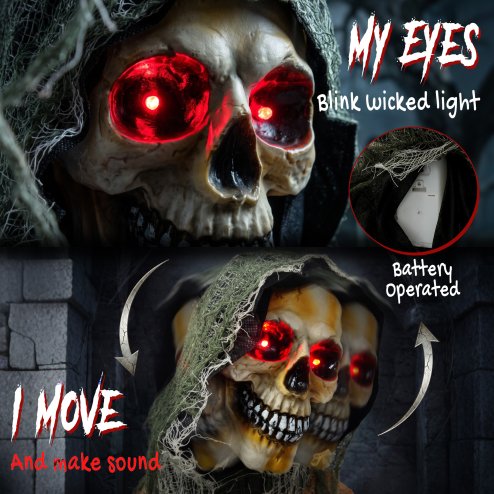 HOMCOM 170cm Animated Halloween Grim Reaper, Life-Size Halloween Animatronics with Moving Hands/Head, Glowing Eyes, Creepy Sound, Touch/Sound Activated for Covered Outdoor Yard