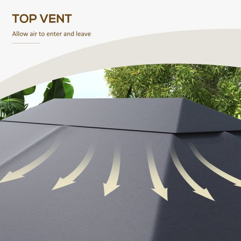 Outsunny 3 x 4m Gazebo Canopy Replacement Covers, Garden Gazebo Roof Replacement with Vents and Drain Holes, TOP COVER ONLY