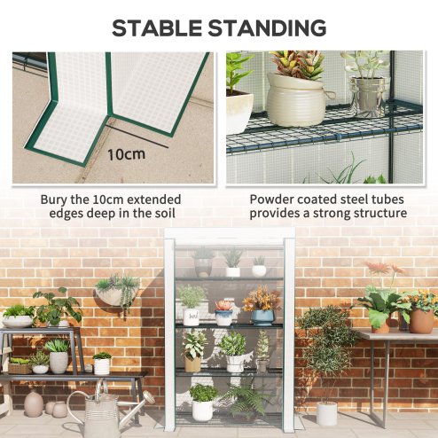 Outsunny 4 Tier Lean-to Mini Greenhouse with Reinforced PE Cover, Portable Small Greenhouse with Roll-Up Door, Green Hemmed Edging, 110 x 50 x 171cm, Green