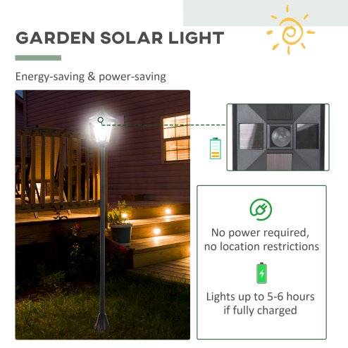 Outsunny Outdoor Garden Solar Post Lamp Photosensitive LED Lantern Bollard Pathway 1.2M Tall - Black