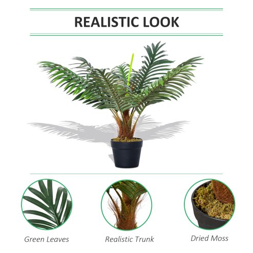 Outsunny 60cm/2FT Artificial Palm Tree Decorative Plant 8 Leaves with Nursery Pot, Fake Tropical Tree for Indoor Outdoor D??cor