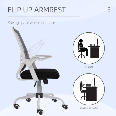 Vinsetto Office Chair, Ergonomic Desk Chair, Executive Computer Chair with 90° Flip-up Armrest and Lumbar Support, Adjustable Height for Home/Office, Black