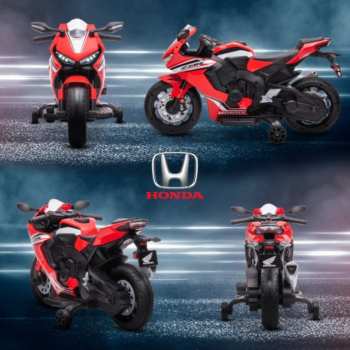 HOMCOM Honda Licensed 6V Kids Electric Motorbike Ride On Motorcycle Vehicle w/ Headlights, Music, Training Wheels, for Ages 3-5 Years Red