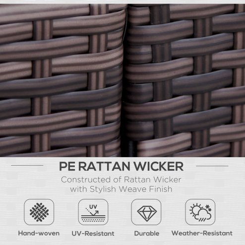 Outsunny 2 Seater Rattan Sofa with Cushions, Wicker Garden Loveseat with Armrests, Outdoor Garden Sofa Couch with Metal Frame for Patio, Brown