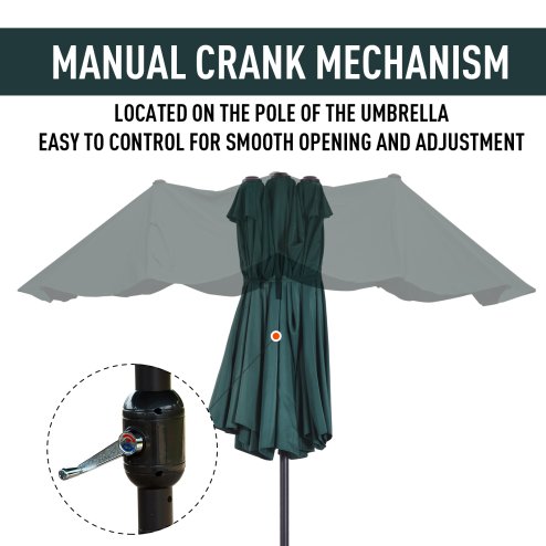 Outsunny 4.6m Large Garden Parasol Double-Sided Sun Umbrella Patio Market Canopy Shade Outdoor Dark Green - NO BASE