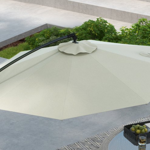 Outsunny 3(m) Cantilever Parasol with Cross Base, Banana Parasol with Crank Handle, Tilt and 8 Ribs, Round Hanging Patio Umbrella for Outdoor Pool, Garden, Balcony, Cream