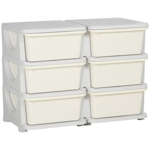 HOMCOM Kids Storage Units with 6 Drawers 3 Tier Chest Vertical Dresser Tower Toy Organiser for Nursery Playroom Kindergarten Cream