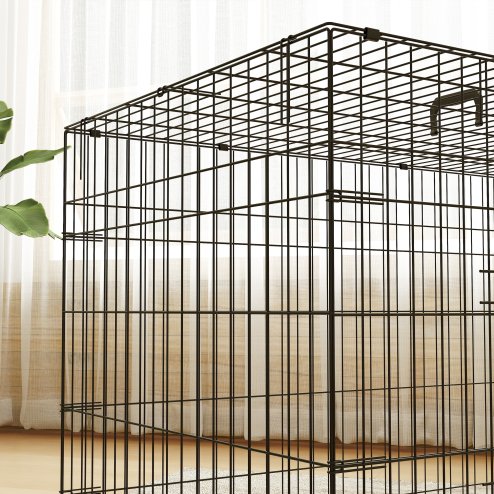 PawHut Dog Crate, Folding Metal Dog Cage with Two Doors, Tray, Soft Cushion, for Extra Large Dogs, 105 x 70 x 75 cm, Black